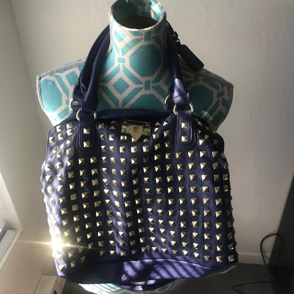 Blue & gold studded purse